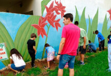 Crianças plantam mudas em ação social